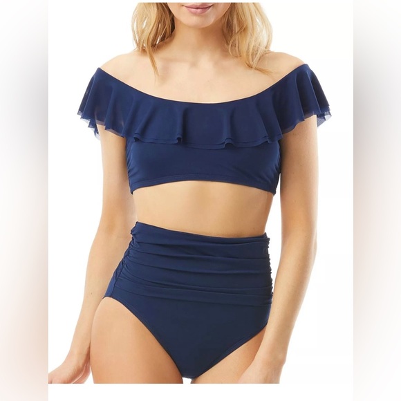 Carmen Marc Valvo NAVY Marche De Solids Ruffle Bikini Swim Top, US X-Small NWT - Picture 1 of 2